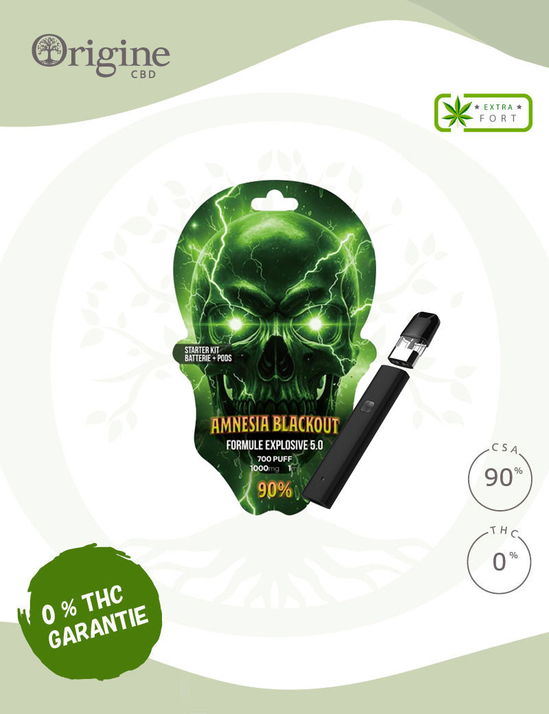 Kit complet Vape Amnesia Blackout CSA 90 % (Batterie & Cartouche) - (Sans THC)