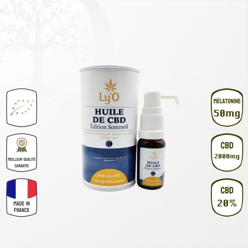 Huile de CBD BIO Edition Sommeil  20 % CBD et 50 MG de Mélatonine Ly'O