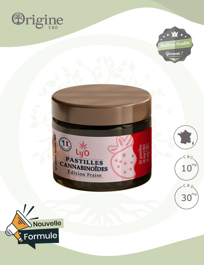 Pastilles Cannabinoïdes CBD & CBG Fraise Ly’O Pastilles Cannabinoïdes CBD & CBG Fraise Ly’O